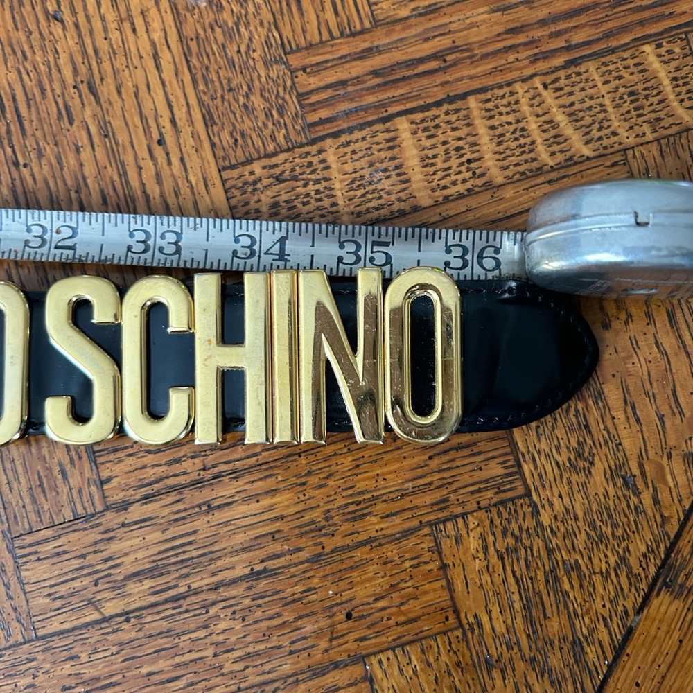 Moschino Black Leather Belt with Gold Letters - Picture 16 of 16